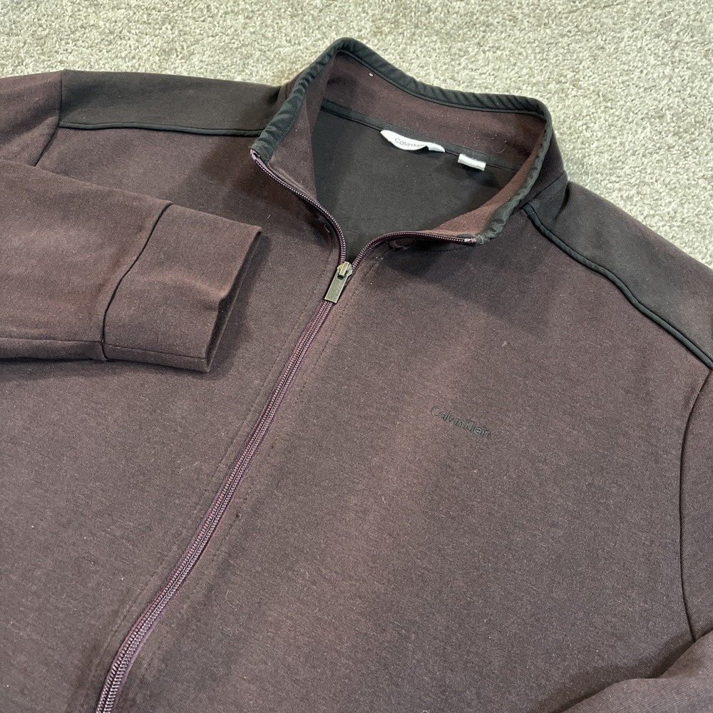 Calvin Klein Full Zip Mock Neck Sweatshirt XXL Burgundy Maroon Cotton‎ Blend